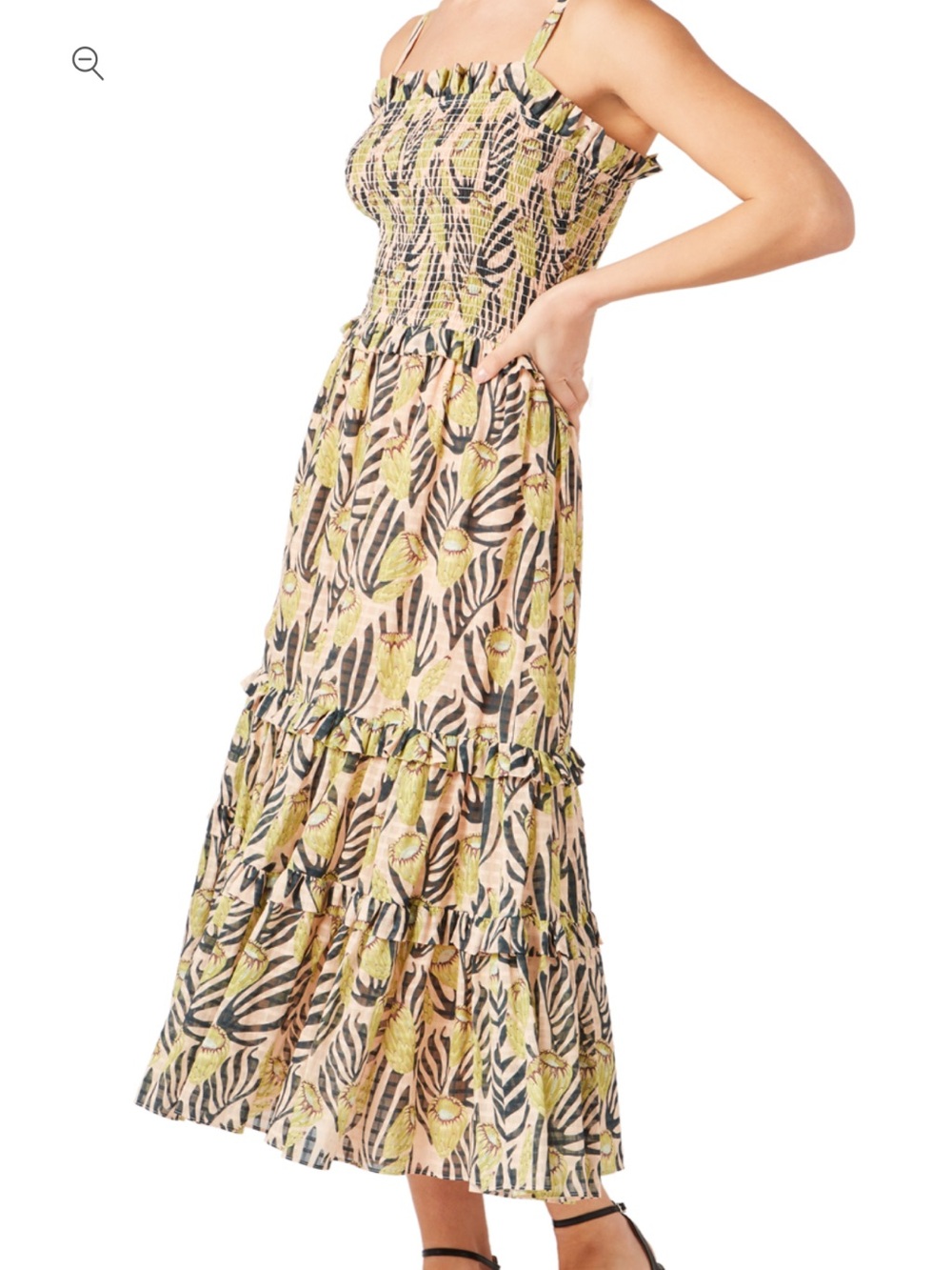 Temperley London Yellow Floral Smocked Tiered Maxi Dress